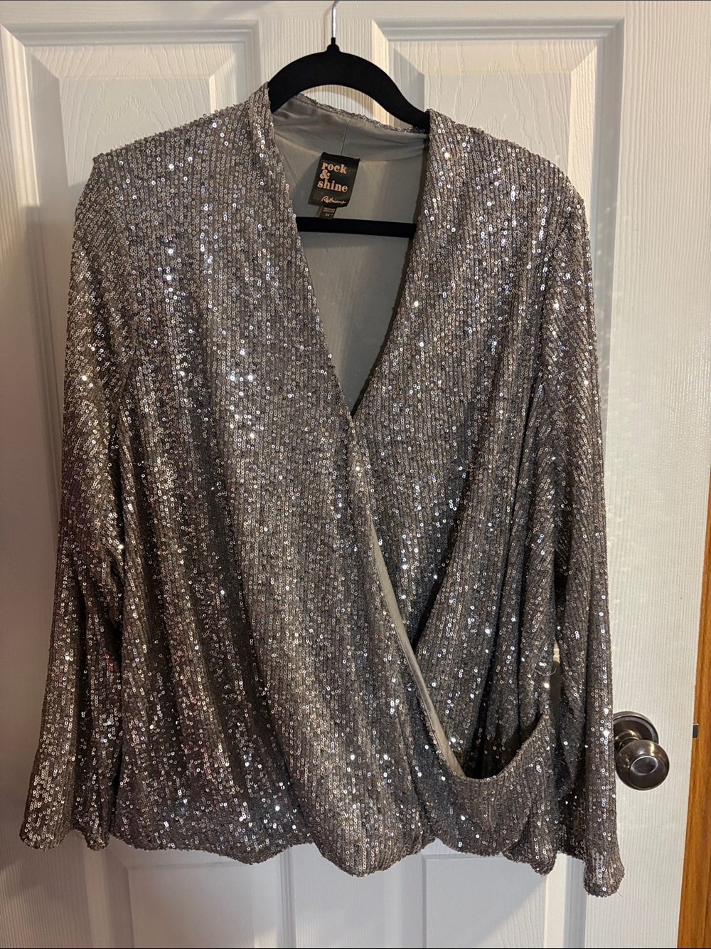 Reitmans Silver Sequin Wrap Top